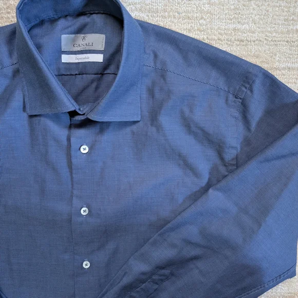 Men's Canali Classic Blue Casual Shirt - Picture 3 of 5